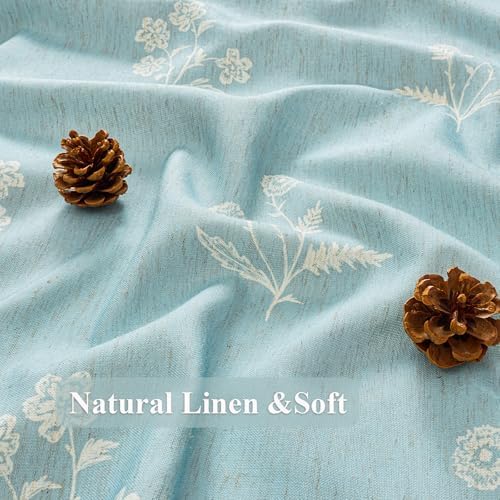 ORTIGIA Light Blue Linen Shower Curtain Farmhouse Vintage Floral Shower Curtains Baby Blue Boho Rustic Block Print Cottagecore Decor for Bathroom 72 W x 72 L