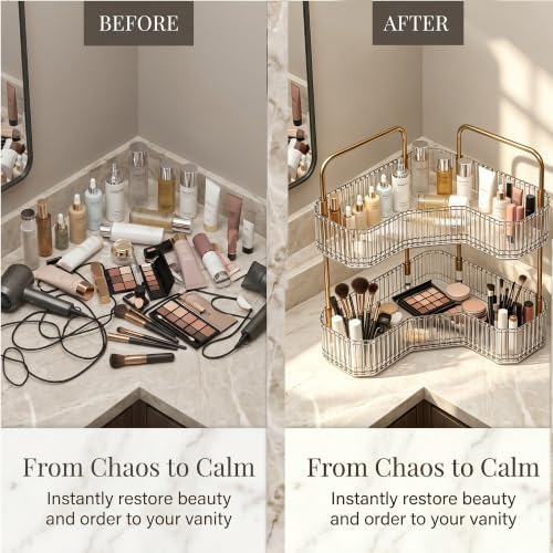 2-Tier Corner Bathroom Organizer, Skincare Vanity Counter Shelf Clear
