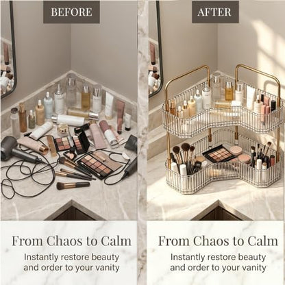 2-Tier Corner Bathroom Organizer, Skincare Vanity Counter Shelf Clear