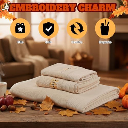 Peryiter 3 Pack Pumpkin Decorative Bath Towel Set