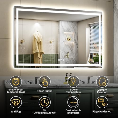 Briivue 66x36 Inch LED Bathroom Mirror with Lights, Backlit & Front Lit