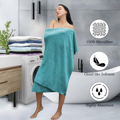 8-Piece Aqua Bath Towels Set,2 Oversized Large Bath Towels Sheet,2 Hand Towels and 4 Washcloths - 600 GSM Soft Luxury Towel Set,Highly Absorbent Quick Dry Towel Collection for Bathroom,Hotel and Spa