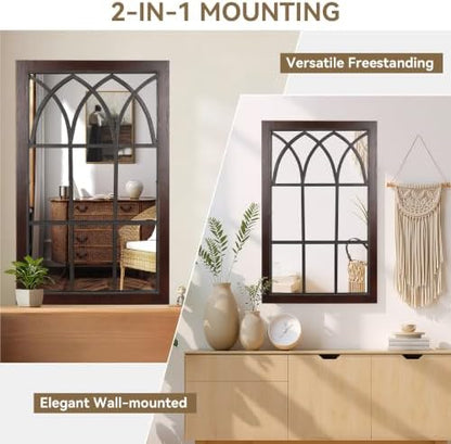 Rustic Window Mirror for Wall Decor, Wooden Frame Decorative Wall Mirror
