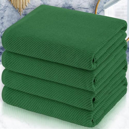 VOOVA & MOVAS Bath Towels 4PC, 100% Cotton, 30x56 in, Hunter Green