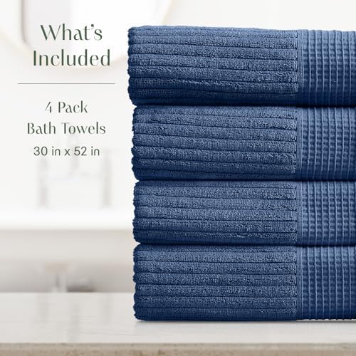Springtree Home 100% Cotton Bath Towel Set | 4-Pack | Textured | Navy