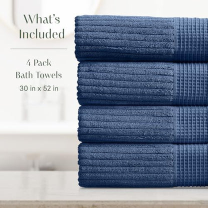 Springtree Home 100% Cotton Bath Towel Set | 4-Pack | Textured | Navy