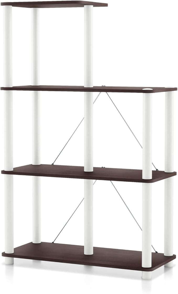 Homes: Inside + Out Apexa Modern 5-Cube Ladder Shelving Units, Collectibles Display Shelves, Easy Assembly Standing Shelf, Home Storage Organizer for Living Room, Bedroom, Office, Espresso