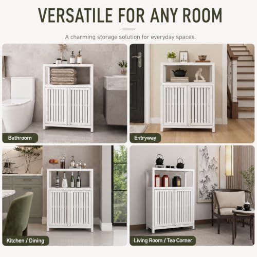 Bamboo Storage Cabinet, White Freestanding Bathroom Cabinet