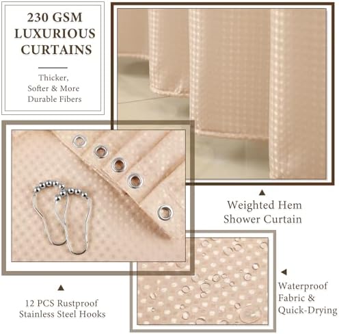 XLHOMO Beige Bathroom Accessory Set with Shower Curtain and Rugs, Resin