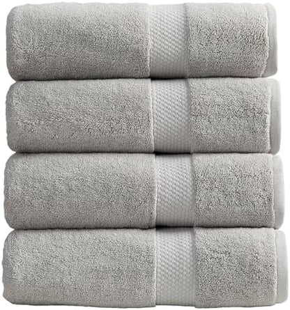 Springtree Home 100% Cotton Luxury Hotel Bath Towel Set | 4-Pack | Grey
