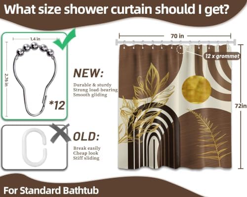 Brown and Gold Shower Curtain, 72x72 in, Mid Century Modern Tan
