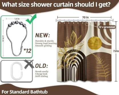 Brown and Gold Shower Curtain, 72x72 in, Mid Century Modern Tan