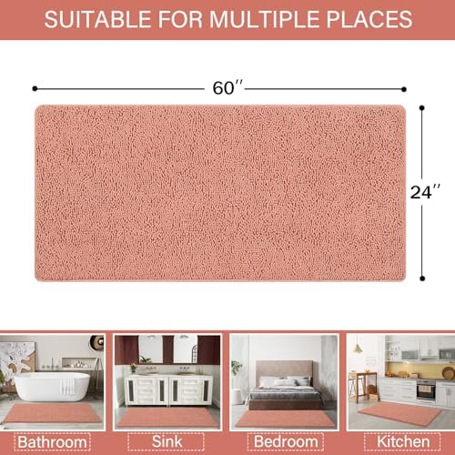 LOCHAS Luxury Bathroom Rug Shaggy Bath Mat 24 x 60 Inch, Pink