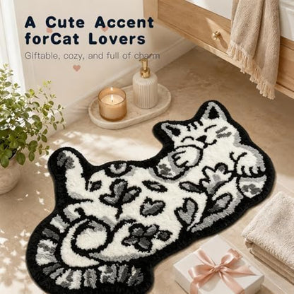 Cute Cat Bath Mat, Unique Black Small Fun Bathroom Rug