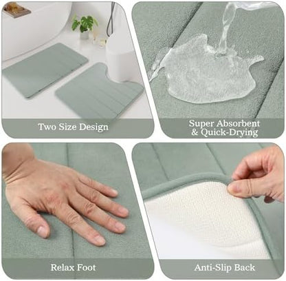 Sage Green Bathroom Decor Set Complete with Shower Curtain and Rugs