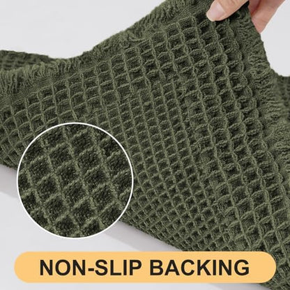 Waffle Bath Mat Set 3 Piece, Boho Woven Modern Bath Rug Absorbent Non Slip, Soft Bathroom Mats, Machine Washable Knit Bath Rugs with Border for Bathroom, Bedroom, Kitchen, Shower, Tub, Dark Green