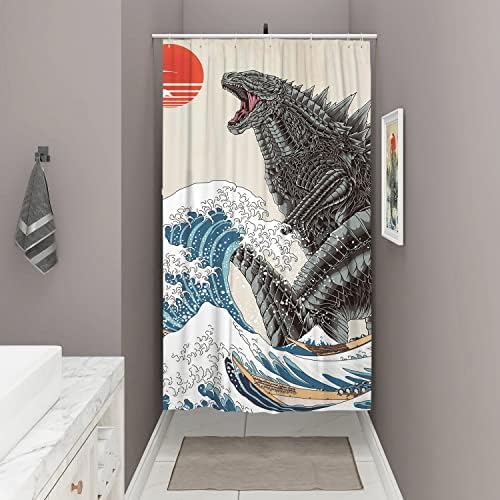 Funny Small Shower Stall Curtain Set, Fun Anime Monster Narrow Stand up Shower Curtains for Bathroom Cool Asian Japanese Bathroom Decor Polyester Fabric-36" x 72"