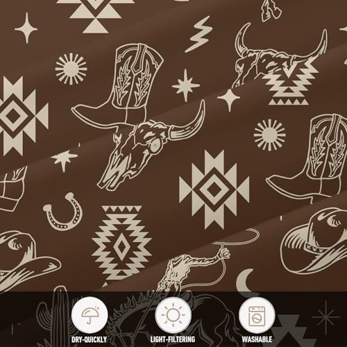 Brown Western Cowboy Shower Curtain, 12 Hooks, 60" W x 72" L