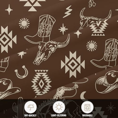Brown Western Cowboy Shower Curtain, 12 Hooks, 60" W x 72" L