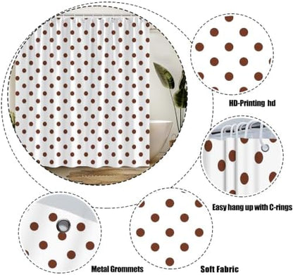 Polka Dot Shower Curtain Brown White Dots Vintage Retro Fabric Decorative Bathroom Curtains with Hooks,60" Wx70 H