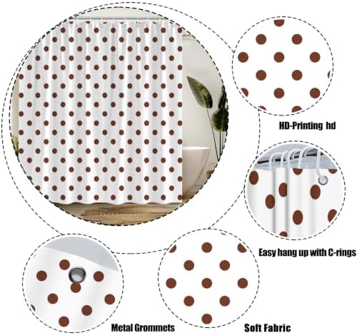 Polka Dot Shower Curtain Brown White Dots Vintage Retro Fabric Decorative Bathroom Curtains with Hooks,67" Wx70 H