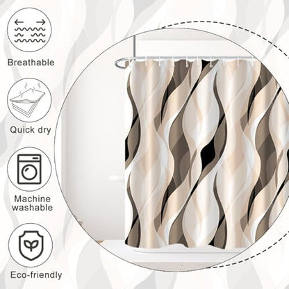 Cream Striped Shower Curtain Extra Wide 108x72 inch 18 Hooks