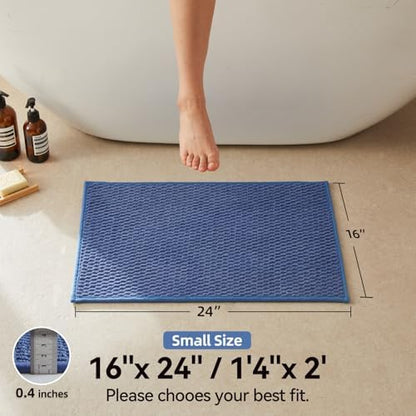 Triohero Bathroom Rugs Non Slip Washable, Super Absorbent Thin Bath Mat Small Quick Dry Low Pile Bathroom Rug, Denim Blue 16"x24"