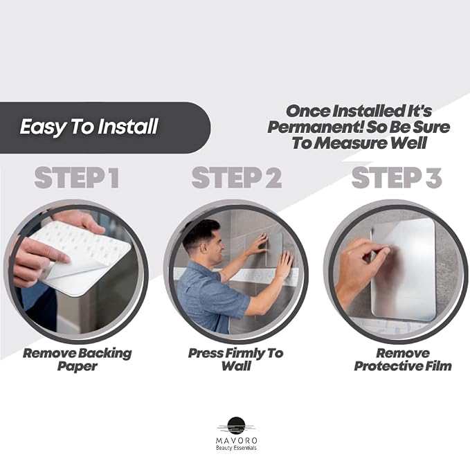 7x9" Shower Shaving Mirror, Acrylic, 3M Peel & Stick,Frameless, Less Fog(2)