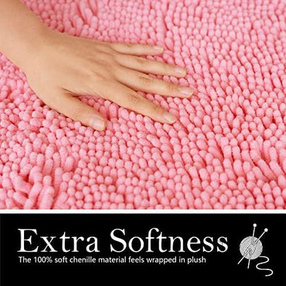 Bathroom Rugs Chenille Bath mat 2 Piece Set, Super Absorbent, Strong PVC Non Slip Backing, Bath mats for Bathroom, Plush Shaggy, Thick, Machine Washable, Bathtub, Shower, Toilet.(Pink)