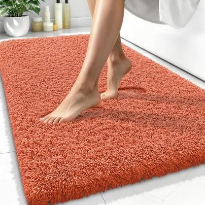 OLANLY Microfiber Bathroom Rugs 34x21, Ultra Soft Absorbent Bath Mat, Coral