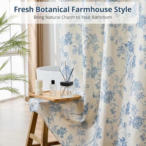 Warmstar Farmhouse Shower Curtain,Blue Floral Shower Curtain for Bathroom