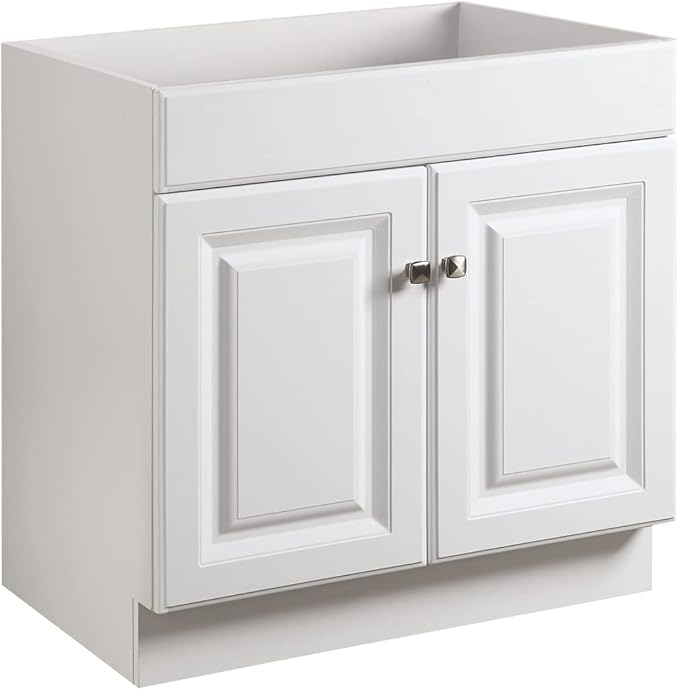 Design House Wyndham Bath Vanity Without Top, 2 Cabinet Doors, for 25-in. x 19-in. Vanity Top, Flush to Floor, Easy Assembly, for Bathroom, White, 18.0 in. L x 24.0 in. W x 31.5 in. H, 597120