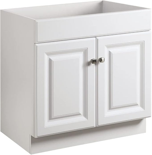 Design House Wyndham Bath Vanity Without Top, 2 Cabinet Doors, for 25-in. x 19-in. Vanity Top, Flush to Floor, Easy Assembly, for Bathroom, White, 18.0 in. L x 24.0 in. W x 31.5 in. H, 597120