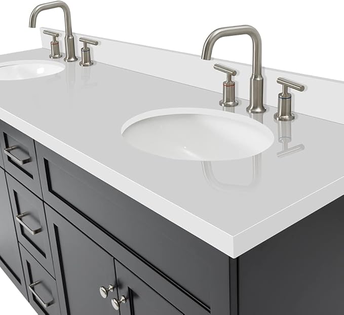 ARIEL Hamlet 72-inch Bathroom Vanity with Sink,Solid Wood, 1.5-inch Pure White Quartz Countertop & Backsplash, Double Oval Porcelain Sink, 4 Soft Closing Doors, 3 Dovetail Drawers, Black