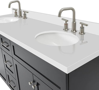 ARIEL Hamlet 72-inch Bathroom Vanity with Sink,Solid Wood, 1.5-inch Pure White Quartz Countertop & Backsplash, Double Oval Porcelain Sink, 4 Soft Closing Doors, 3 Dovetail Drawers, Black