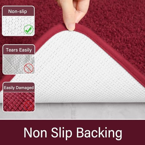 LOCHAS Bathroom Rug Runner 24x70 Inch, Bath Rugs Non Slip, Red