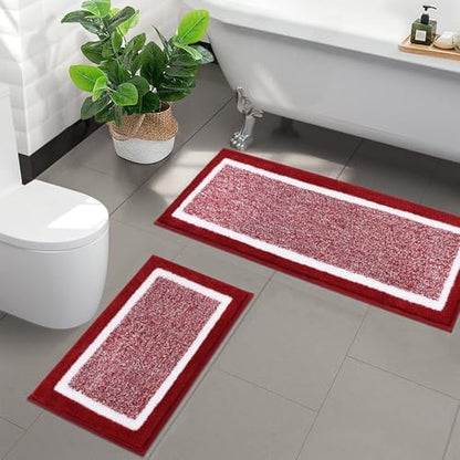 Pauwer Bathroom Rugs Sets 2 Piece, Non Slip Washable Bath Mat, Red