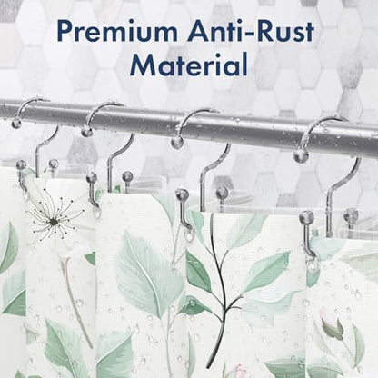 Bathway Shower Curtain Hooks Silver Shower Curtain Rings, 12 Pcs Double Hook Shower Curtain Hooks Rings Shower Curtain Hangers Rust Proof, Metal Shower Hooks for Bathroom Shower Curtain Rod