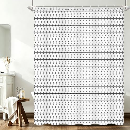 Modern Black and White Chevron Shower Curtain, 36" W x 72" L