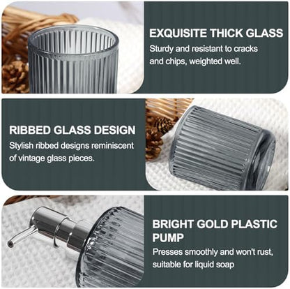 KASUNTING Gray Glass Bathroom Accessories 4 Pcs, Grey Bathroom Set, Soap Dispenser and Toothbrush Holder Set, Qtip Holder Set, Vintage Bathroom Sink Set, Modern Bathroom Decor