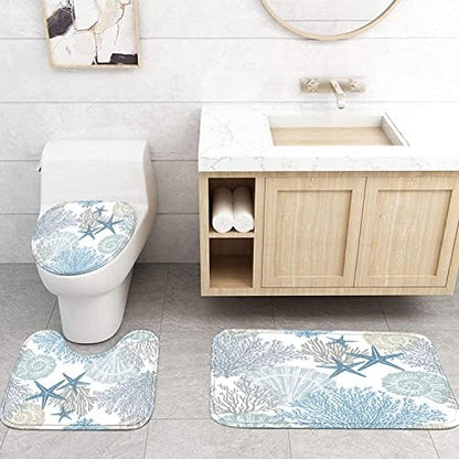 Nkzply 4Pcs Beach Shower Curtain Bathroom Sets with Shower Curtain and Rugs