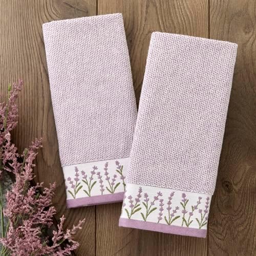 SKL Home Lavender Border Hand Towel Set-2pc, 100% Turkish Cotton, Purple