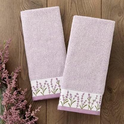 SKL Home Lavender Border Hand Towel Set-2pc, 100% Turkish Cotton, Purple