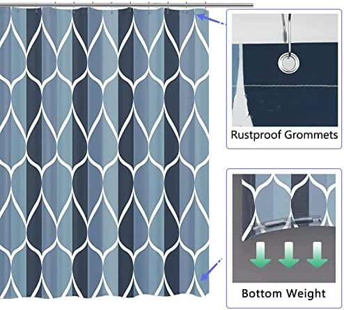 LLSCL Blue Grid Fabric Shower Curtain Liner with Magnets, Waterproof Hotel Quality, 72 x 72 Machine Washable