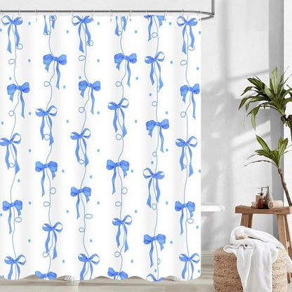 Bow Shower Curtain for Bathroom, Teen Girls Theme, Navy Blue, 72x72 Inches