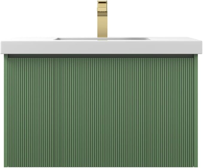 Blossom 30 Inch Bathroom Vanity with Sink, All Wood Wall Mounted Floating Bathroom Vanity Cabinet with Acrylic Sink, Bathroom Sink Cabinet w/Soft-Close Drawer, Modern Style Vanities, Aventurine Green