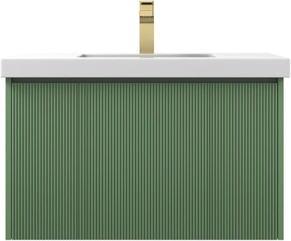 Blossom 30 Inch Bathroom Vanity with Sink, All Wood Wall Mounted Floating Bathroom Vanity Cabinet with Acrylic Sink, Bathroom Sink Cabinet w/Soft-Close Drawer, Modern Style Vanities, Aventurine Green