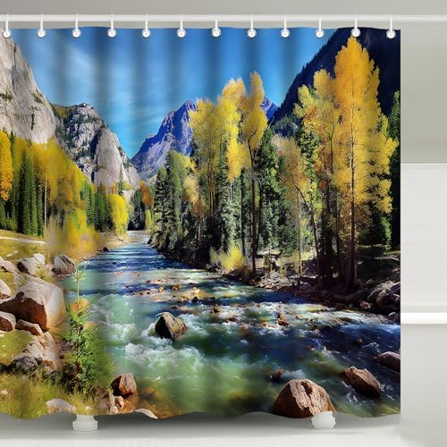 Colorado Forest Mountain Wilderness Shower Curtain with Hooks 72 x 72 Inch