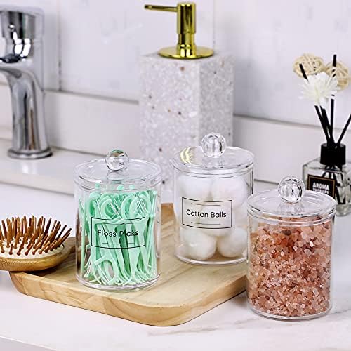 3 Pack Acrylic Qtip Holder Dispenser for Cotton Swabs, Balls, Floss Picks