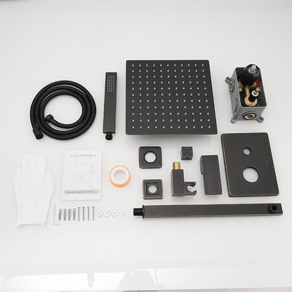 Oil Rubbed Bronze Shower System YCAIKOI Wall Mount Shower Faucet Set for Bathroom 10 Inch High Pressure Luxury Shower Head with Handheld, Rough-in Valve Body and Trim Included